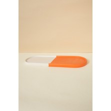 H&C Handmeight Concept Beton Oval Turuncu Beyaz Altlık Sunumluk Tepsi Beton Dekoratif Sunumluk