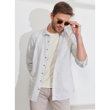 ALTINYILDIZ CLASSICS Erkek Haki Slim Fit Dar Kesim Klasik Yaka %100 Pamuk Çizgili Gömlek