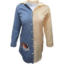 Melif Kadın Kot Gömlek Içi T-Shirt Ikili Takım 222 - Mavi - L