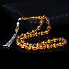 Tesbih Sepetim 925 Ayar Gümüş Püsküllü Arpa Kesim Ateş Kehribar Tesbih