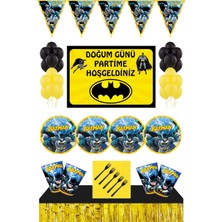 Parti Furyası Batman Doğum Günü Konsepti 32 Kişilik  Afişli Masa Etekli Siyah Set+Batman Parti Malzemeleri 32 Kişilik Afişli Masa Etekli Siyah Set