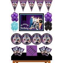 Parti Furyası Bts Kpop Doğum Günü Konsepti 16 Kişilik  70X100 cm Afişli Bts Doğum Günü Seti Ekonomik