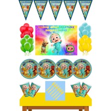 Parti Furyası Cocomelon Doğum Günü Konsepti 40 Kişilik 70X100 cm Afişli Cocomelon Doğum Günü Seti Ekonomik