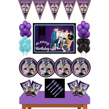 Parti Furyası Bts Kpop Doğum Günü Konsepti 16 Kişilik  70X100 cm Afişli Bts Doğum Günü Seti Mor