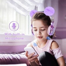Happy World Shopping Çocuklar Kulaklıklar Kablosuz Pom Ayı Kulaklık Bluetooth Kulaklık Mic ile Kulak Kulaklık Kızlar Için Gençler Okul Cep Telefonu Tablet Pc (Yurt Dışından)