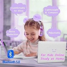 Happy World Shopping Çocuklar Kulaklıklar Kablosuz Pom Ayı Kulaklık Bluetooth Kulaklık Mic ile Kulak Kulaklık Kızlar Için Gençler Okul Cep Telefonu Tablet Pc (Yurt Dışından)
