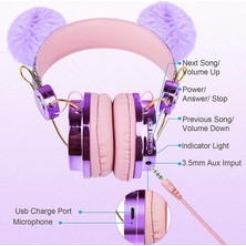 Happy World Shopping Çocuklar Kulaklıklar Kablosuz Pom Ayı Kulaklık Bluetooth Kulaklık Mic ile Kulak Kulaklık Kızlar Için Gençler Okul Cep Telefonu Tablet Pc (Yurt Dışından)