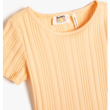 Koton Basic Crop Tişört Kısa Kollu Bisiklet Yaka Ribanalı