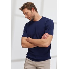 ALTINYILDIZ CLASSICS Erkek Lacivert Standart Fit Normal Kesim Bisiklet Yaka Triko Tişört