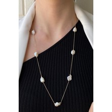 Birinci1926 14 Ayar Altın Kadın Beyaz Barok İnci Zincir Kolye