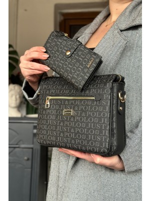 Just Polo Siyah Kombin Renk 5 Bölmeli Kadın Omuz Çantası 29CM 20 cm 10 cm 2068-LB