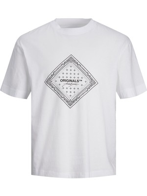 Jack & Jones Jorpaısley Front Tee Ss Crew Neck Mc Beyaz Erkek T-Shirt 12235738-Brigh