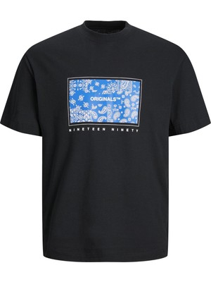 Jack & Jones Jorpaısley Front Tee Ss Crew Neck Mc Siyah Erkek T-Shirt 12235738-Tap S