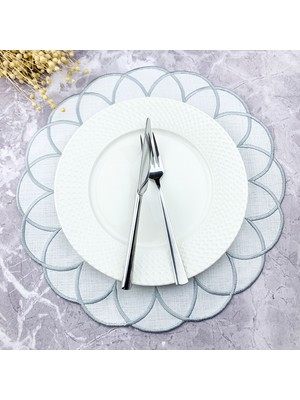 Weare2 Gri Renkli Modern Nakışlı Yuvarlak Amerikan Servis