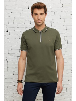 ALTINYILDIZ CLASSICS Erkek Haki Slim Fit Dar Kesim Polo Yaka Pamuklu Kısa Kollu Tişört