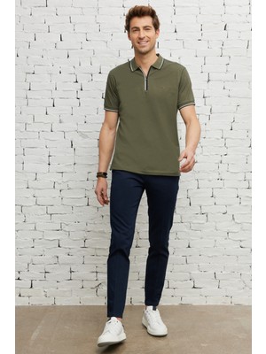 ALTINYILDIZ CLASSICS Erkek Haki Slim Fit Dar Kesim Polo Yaka Pamuklu Kısa Kollu Tişört