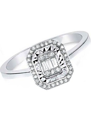 Engingold 0.22CT Pırlanta Baget Taşlı Efektli YÜZÜK-14K