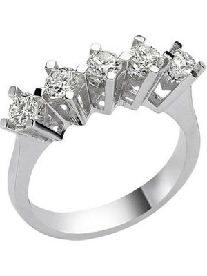 Engingold 14 Ayar Beyaz Altın Beştaş Yüzük