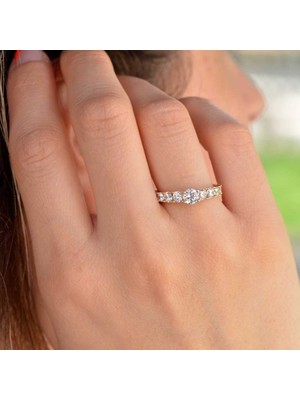 Engingold 14 Ayar Altın Yarım Tur Taşlı Yüzük