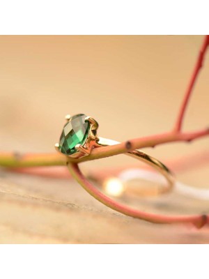 Engingold 14 Ayar Altın Yeşil Taşlı Yüzük