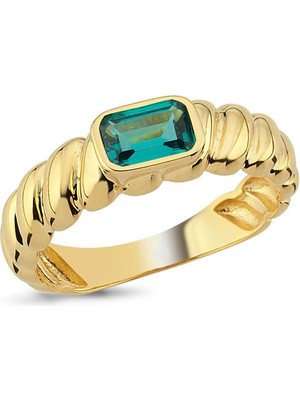 Engingold 14K Altın Baget Renkli Taşlı Istiridye Yüzük