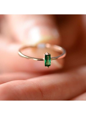 Engingold 14 Ayar Altın Renkli Taşlı Baget Yüzük