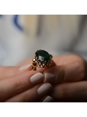 Engingold 14K Altın Yeşil Topaz Taşlı Yüzük