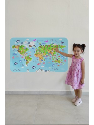 Doğaltercih Eğitici Dünya Haritası Dünya Atlası Çocuk ve Bebek Odası Duvar Sticker 3783XL