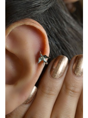 Sacce Scarves & Accessories Sacce Scarves&Accessories Kırlangıç Helix Piercing Gümüş Renkli Küpe Rodyum Kaplama Dayanıklı