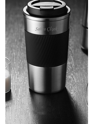 Tusah 304 Pazlanmaz Çelik 500 ml Kaydırmaz Lastikli Termos Bardak Mug Isme Özel