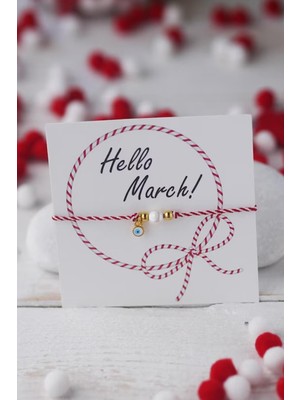 New Obsessions Baba Marta Marteniçka Kırmızı Beyaz İp İncili Şans Bileklik Kartlı