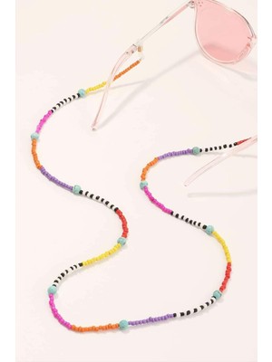 New Obsessions Olala Boncuklu Gözlük İpi Altın Renkli Spor Desenli Unisex Kullanım İçin Şık Aksesuar