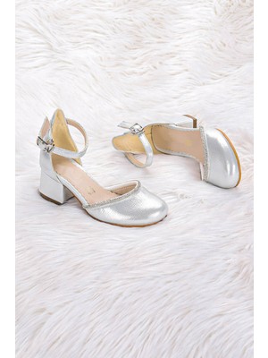 Kiko Kids 771 Vakko Taşlı Kız Çocuk 5 cm Topuklu Sandalet Ayakkabı Gümüş