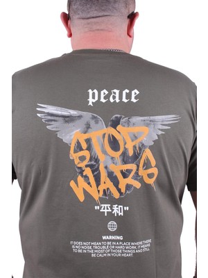 Moc Grande Mocgrande Büyük Beden Sıfır Yaka Tişört Peace 23100 Hakı