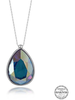 Gumush Swarovski Crystal Taşlı Damla Gümüş Kadın Kolye