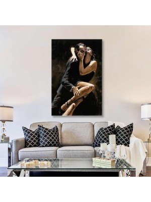 SML Tablo Siyah Elbiseli Tango Yapan Dansçılar Dans Okulu Kanvas Tablo