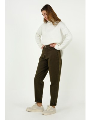 HE-QA Yüksek Bel Balon Jean Haki