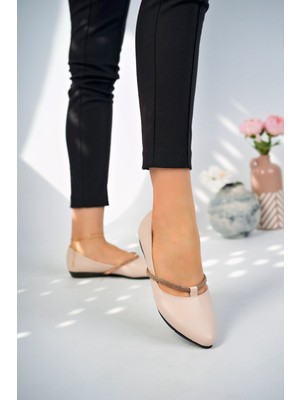 Bulutmod Ten Kadın Taşlı Büyük Numara Günlük Babet Ayakkabı - Ten - 41