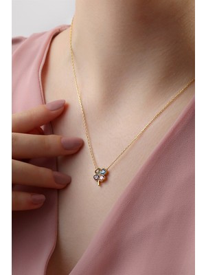 Lieza Kadın 925 Ayar Kalpli Yonca Gümüş Kolye