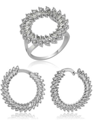 Stil Love Gümüş Trapez Taşlı Bayan Set