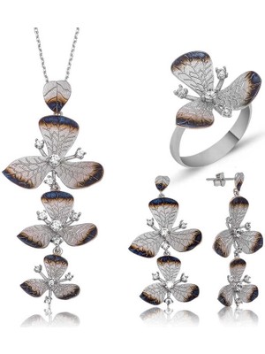 Stil Love Gümüş Çiçek Bayan Set