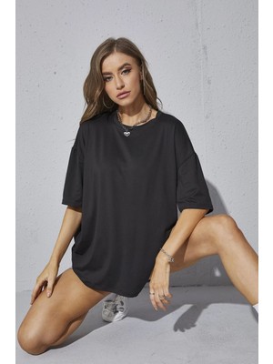 Trendypassion Pamuklu Tshirt Düz Renk Siyah XXL Slimfit Kol Boyu ile Rahat Kullanım