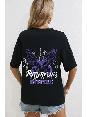Trendypassion Unisex Butterfly & Letter Graphic Tasarım Tshirt