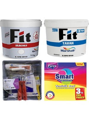 Marshall Fit Silikonlu İç Cephe Boyası 3.5 Kg ve Marshall Fit Extra Tavan Boyası 3.5 Kg ve İzmir Fırça Boyama Seti