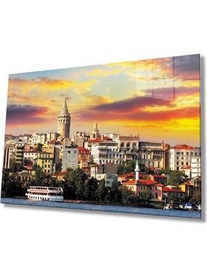 Eliza Home   Kızıl Gökyüzü Galata Kulesi Istanbul Manzaralı  Cam Tablo