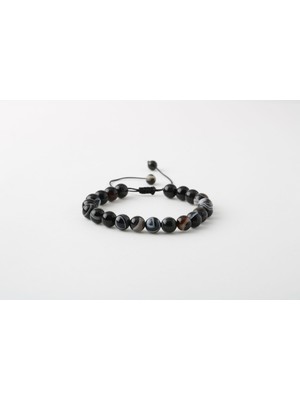 Osmanlı Doğal Taş Siyah Göz Akik 8 mm Merdiven Kapama Doğal Taş Bileklik