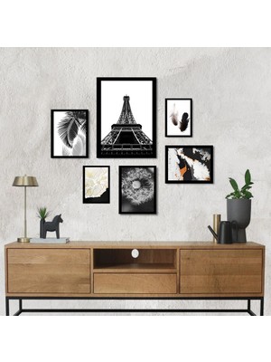 Trend Poster Siyah Çerçeve Görünümlü Siyah Beyaz Paris Dizayn Duvar Tablosu Retro Ahşap Poster