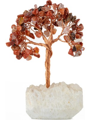 Osmanlı Doğal Taş Kırmızı Akik-Kristal Kuvars Doğal Taş Dekoratif Ağaç
