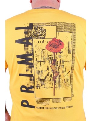 Starbattal Büyük Beden Sıfır Yaka Tişört Primal 23102 Sarı