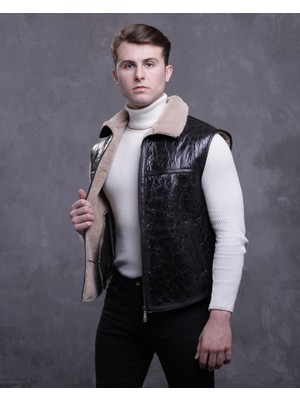 CE-YIL Erkek Hakiki Deri Kürklü Yelek